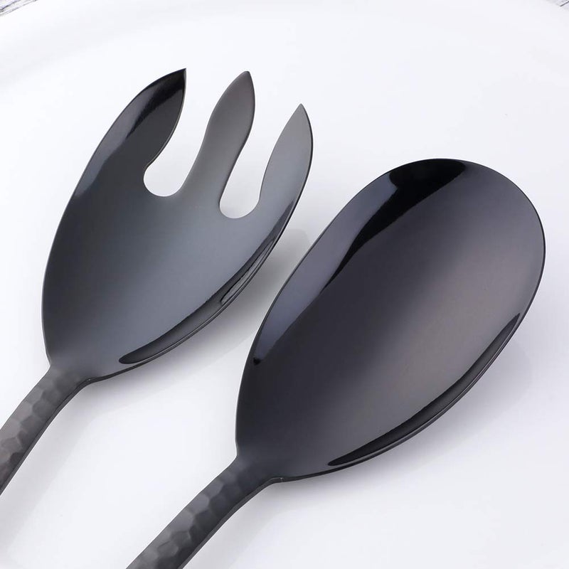 Bisda Salad Spoon and Fork Set, 12 Inch Stainless Steel Salad Server, Black Serving Utensils, Dishwasher Safe, Pack of 2 - Image 3